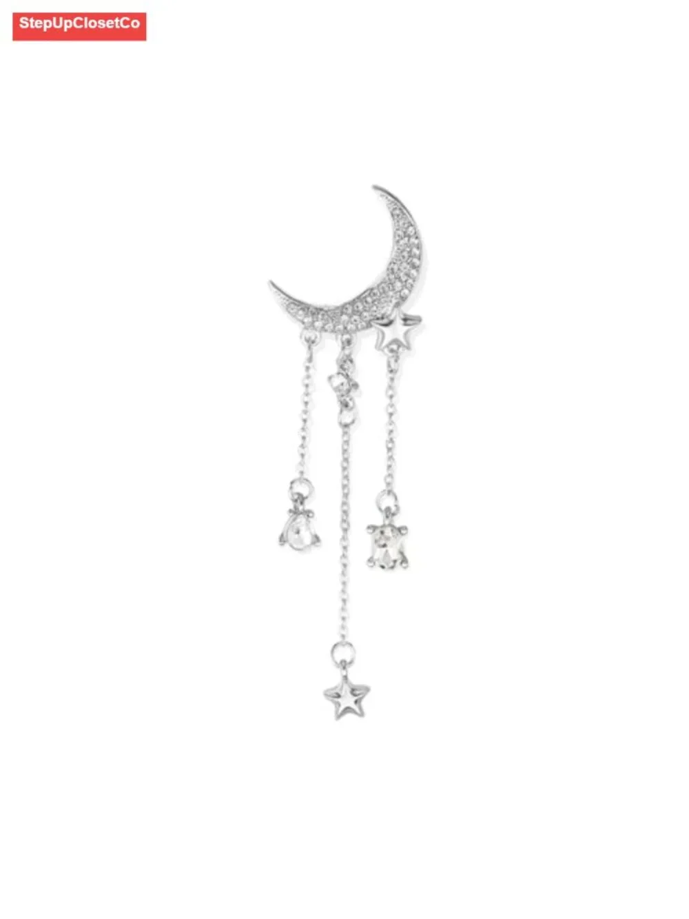 Moon Star Tassel Chain Brooch with Cubic Zirconia Rhinestones | Wedding
